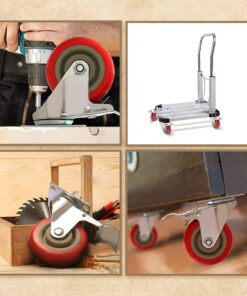 Online Best Service 4 Pack Caster Wheels Swivel Plate On Red Polyurethane Wheels (4 inch with Brake) 4 inch with Brake 25 71g6eynq27L