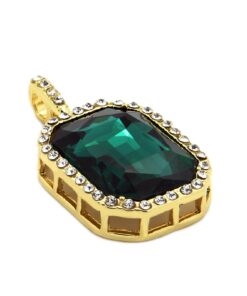 Mens 14k Gold Plated Green Ruby Octagon Hip Hop Pendant with 3mm 24" Rope Chain M3 8 71g8PEXw0lL