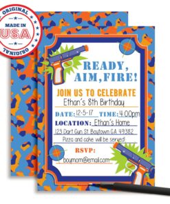 Dart Gun Birthday Party Invitations, 20 5"x7" Fill In Cards with Twenty White Envelopes by AmandaCreation 18 71g8zAj3RfL