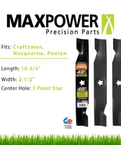 Alternative view of Maxpower 3 Blade Set for Many 48 in. Cut Craftsman, Husqvarna, Poulan Mowers Replaces OEM #'s 173920, 180054, PP24005, 532180054, Black