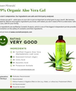 Seven Minerals Aloe Vera Gel - 99% Organic, Big 12 oz - NO XANTHAN, so it Absorbs Rapidly with No Sticky Residue - made from REAL JUICE, NOT POWDER 12 Ounce (Pack of 1) 12 71gCB6wtXBL