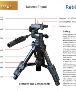 RetiCAM Tabletop Tripod with 3-Way Pan/Tilt Head, Quick Release Plate and Carrying Bag for Phones, Cameras and Spotting Scopes - MT01 Mini Tripod, Aluminum, Black 30 71gCBjKsGHL