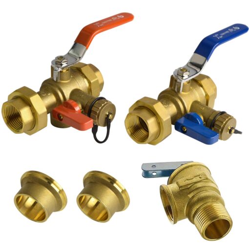 Hydro Master Tankless Water Heater Service Valve Kit with Pressure Relief Valve Included 2 pcs SWT Connections, 1-Inch IPS Isolator Clean Brass