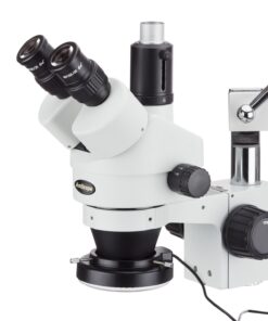 AmScope SM-4TZ-144A Professional Trinocular Stereo Zoom Microscope, WH10x Eyepieces, 3.5X-90X Magnification, 0.7X-4.5X Zoom Objective, Four-Zone LED Ring Light, Double-Arm Boom Stand, 110V-240V, Includes 0.5X and 2.0X Barlow Lens 6 71gDjdL190L
