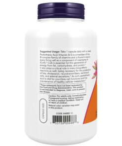 NOW Foods Supplements,Pantothenic Acid (Vitamin B-5) 500 mg,B-Complex Vitamin,250 Capsules 250 Count (Pack of 1) 23 71gDuXWip5L
