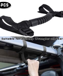 4 x Roll Bar Grab Handles Grip Handle for Jeep Wrangler YJ TJ JK JKU JL JLU Sports Sahara Freedom Rubicon X & Unlimited 1955-2024 (Black) Black 21 71gDxenoRIL