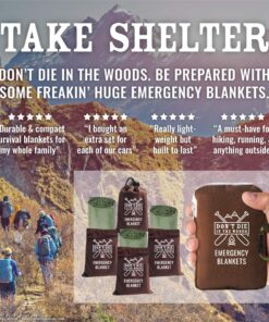 Alternative view of Don't Die In The Woods - Freakin’ Huge Emergency Blankets [4-Pack] Extra-Large Thermal Mylar Space Blankets with Ripstop Nylon Stuff Sacks + Carabiner Zipper Pack [Army Green] Army Green