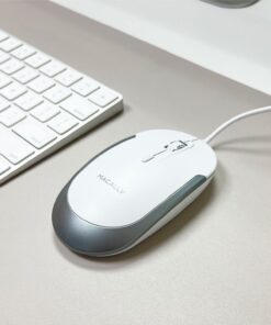 Macally Silent Wired Mouse - Slim & Compact USB Mouse for Apple Mac or Windows PC Laptop/Desktop - Designed with Optical Sensor & DPI Switch - Simple & Comfortable Wired Computer Mouse (White) White with Silver Trim 29 71gFi6xBXeL