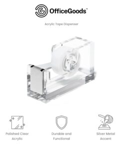 OfficeGoods Acrylic Tape Dispenser - Beautiful Modern Accessory for The Stylish Desk at Home, The Office, or School - Holds Standard, Large & Extra-Large Tape Rolls - Silver 19 71gFiS67qXL