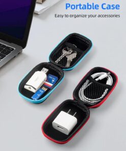 Alternative view of SUNGUY Earbuds Case 2Pack, Rectangle Earbuds Carrying Case, Portable Earphone Case Phone Accessories Organizer with Carabiner for Earphone, in-Ear Headphones, Earbud, SD Card, USB Charging Cable Red+Blue