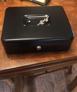 Jssmst Large Locking Cash Box with Money Tray, Lock Box with Security Cable Metal Money Box with Key Lock, Black, CB02304XL Black Key Lock 49 71gFs6IzjJL