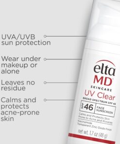 EltaMD UV Clear Face Sunscreen, SPF 46 Oil Free Sunscreen with Zinc Oxide, Protects and Calms Sensitive Skin and Acne-Prone Skin, Lightweight, Silky, Dermatologist Recommended, 1.7 oz Pump 25 71gGd4aipL