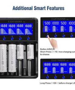 Universal Smart Battery Charger 4 Bay for Rechargeable Batteries NiMH NiCd AA AAA C Li-ion LiFePO4 IMR 18650 21700 20700 26650 14500 16340 18500 10440 18350 RCR123a LCD Display UL Listed 31 71gHqmiXtDL