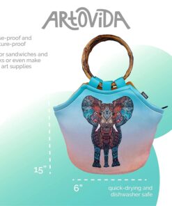 Alternative view of Artovida Artists Collective Lunch Purse | 11 x 15 x 6 Inches Large Reusable Insulated Lunch Tote with Inside Pocket - Design by Monika Strigel (Germany) Elephant - Bamboo Monika Strigel (Germany) - Boho Summer Elephant