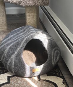 MEOWFIA Premium Felt Cat Bed Cave - Handmade 100% Merino Wool Bed for Cats and Kittens (Dark Shades) (Large, Dark Grey) Large 32 71gJ98DATL