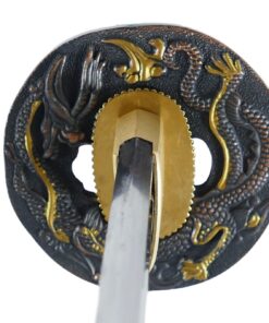 Makoto Hand Forged Razor Sharp 41" Black Samurai Katana Sword - Hand Painted High Gloss Black Scabbard Dragon_Round Tsuba 18 71gJPDjPyL