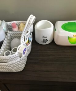 Dove Gray Chevron Storage Caddy - Chevron Print Body, Handles and Lining, Gray and White Trim, Gray and White, Two Handles, 12 in x 6 in x 8 in Dove Gray 45 71gLh4QWb6L