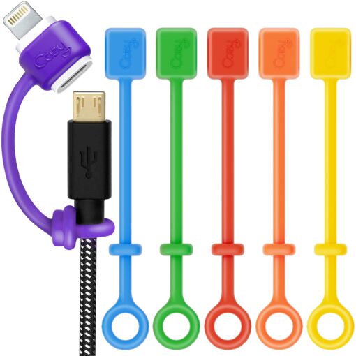 Cozy [6-Pack] Charging Cable Adapter Keeper/Holder/Tether Compatible with (USB-C, Micro USB, Apple Pencil) adapters | Perfect for Keychain, Car, Travel (Multi-Color- 5 Pack) Multi-Color (No Adapter Included)