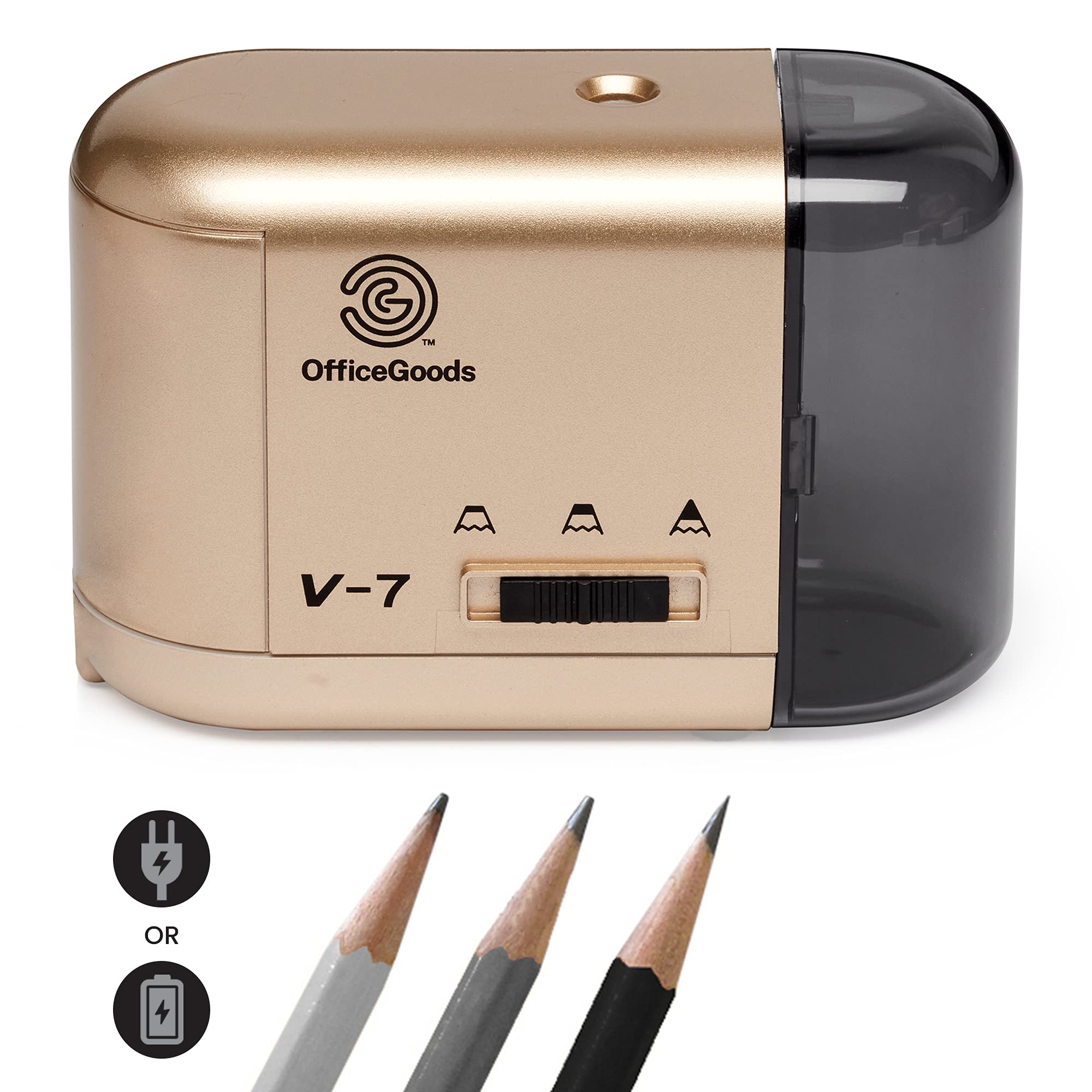 OfficeGoods Electric Pencil Sharpener - Battery or Cord Powered Portable Sharpener - Perfectly Sharpens Colored Pencils, Drafting Pencils for Artists, Office, School & Home - Gold 1 OfficeGoods Electric Pencil Sharpener - Battery or Cord Powered Portable Sharpener - Perfectly Sharpens Colored Pencils, Drafting Pencils for Artists, Office, School & Home - Gold