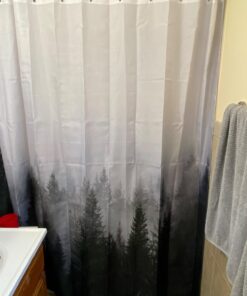 ORTIGIA Misty Forest Shower Curtains,Nature and Woodland Shower Curtain,Fantasy Fog Magic Winter Tree Bath Curtain for Bathroom,Waterproof Polyester Fabric 72" Wx72 L-with Hooks 72W x 72L(12 Metal Hooks,12 Grommets) Dark Forest 27 71gNgCWvv5L
