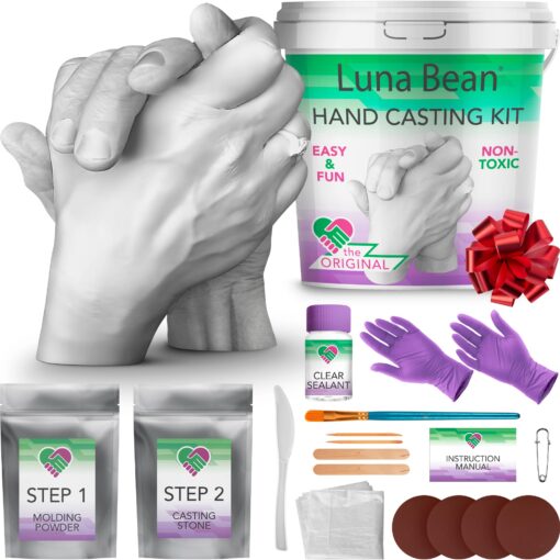 Luna Bean Hand Casting Kit - Hand Mold Kit Couples Gifts - Christmas Gifts for Women, Mom - Gifts for Her, Him - Unique Anniversary & Bridal Shower Gifts, Wedding, Engagement, Grandma Gifts Couples Large