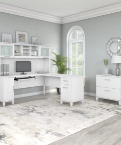 Bush SET009WH Somerset 72-Inch W L-Shaped Desk with Hutch and Lateral File Cabinet White 8 71gPGzrU5jL