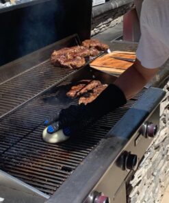 YUXIER Oven Gloves BBQ Grill Gloves 1472°F Extreme Heat Resistant Oven Mitts for Cooking, Grilling, Kitchen, Smoker Baking, Barbecue, Fireplace, Welding, Cutting (13.8inch, Black Gloves) 22 71gR7fmS6zL