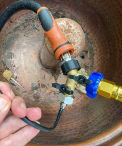 Kasian House Heavy Duty Brass Garden Hose Splitter, Y Valve, 2 Way Connector for Outdoor Faucet, Outside Water Bib Spigot Adapter, Large Comfort Grip Handles, 2 Extra Rubber Washers 17 71gSC6u0M6L