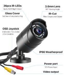 ZOSI 1080P HD 1920TVL Hybrid 4-in-1 TVI/CVI/AHD/960H CVBS CCTV Surveillance Weatherproof Bullet Security Camera Outdoor Indoor,120ft Night Vision,For HD-TVI,AHD,CVI and CVBS/960H analog DVR Wired-1Cam 37 71gSYzERY4L