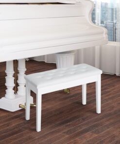 HOMCOM Piano Bench, Duet Piano Chair with Faux Leather Padded Cushion and Wooden Frame, Button Tufted Keyboard Bench, White Country White 35 71gU65G4t2L