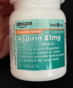 Amazon Basic Care Aspirin 81 mg Pain Reliever (NSAID) Chewable Tablets, Low Dose , Orange Flavor, 108 Count (3 Packs of 36) 36 Count (Pack of 3) 49 71gVNqbZuL
