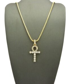 Fashion 21 Micro Pave Egyptian Ankh Cross Pendant 22 to 27 inches Various Chain Necklace Gold Tone 2mm 20" Box Chain 8 71gWjfvT6eL