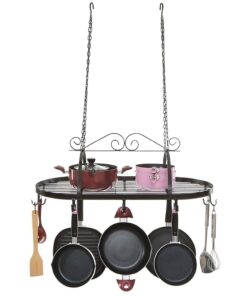 MyGift Black Scrollwork Metal Pot and Pan Ceiling Hanging Rack Heavy Duty Cooking Pans and Utensil Hanger with 10 Dual Hooks 17 71gYqn4w44L