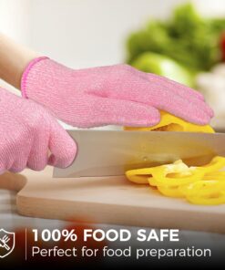 Evridwear 2 Colors 2 Pairs Combo Level 5 Cut Resistant Gloves with Strong Silicone Grip Dots Kitchen Meat cutting Fish Fillet Shucking and Mandolin Slicing Free E-book (S, Pink+Gray) Small (Pack of 4) 14 71gZxi8dBuL