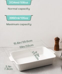 Alternative view of DOWAN Casserole Dish, 9x13 Ceramic Baking Dish, Large Lasagna Pan Deep, Casserole Dishes for Oven, 135 oz Deep Baking Pan with Handles, Oven Safe and Durable Bakeware for Lasagna, Roasts, Home Decor Gifts, White