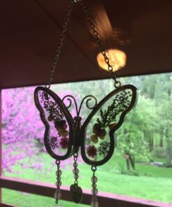 Grandma Butterfly Suncatcher with Pressed Flower Wings and Heart Charm - Hanging Height 8" 1 24 71gcQIUMwkL