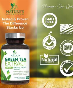 Green Tea Extract Capsules 1000mg 98% Standardized EGCG - 3X Strength for Natural Energy - Heart Support with Polyphenols - Gentle Caffeine - 120 Capsules 120 Count (Pack of 1) 13 71geptEPCL