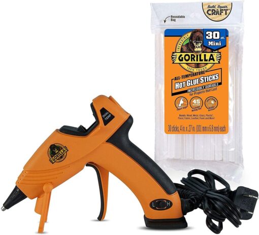 Gorilla Dual Temp Mini Hot Glue Gun Kit with 30 Hot Glue Sticks Mini Hot Glue Gun + 30ct Sticks