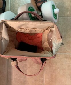 QIMIAOBABY Diaper Bag Backpack,Waterproof Multifunctional Large Travel Nappy Changing Bags… (Pink with gray) Pink With Gray 42 71ghw8k83bL