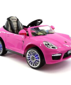 Moderno Kids Kiddie Roadster 12V Power Children Ride-On Car with R/C Parental Remote + Leather Seat 5 Point Seat Belt + LED Wheels + MP3 USB Music Player + Baby Tray Table + Rubber Floor Mats (Pink) Pink 49 71giCUadbjL