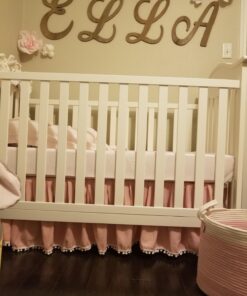 Pink Crib Skirt Pleated with White Lovely Pompoms, Bedding Dust Ruffle for Baby Girls, 14" Drop, Fit All Standard Crib Bed, Fade Resistant Crib Bed Skirt Machine Wash Tassel Pink 35 71gjsBkrA7L