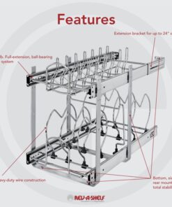 Rev-A-Shelf 2-Tier Kitchen Cabinet Pull Out 12" Cabinet Organizer for Pots, Pans, and Lid Cookware, Adjustable Heavy Duty Wire, Chrome, 5CW2-1222-CR 12 in. 37 71gmrwHWVHL