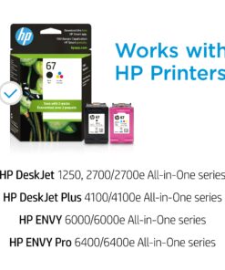 HP 67 Black/Tri-color Ink Cartridges (2 Count - Pack of 1) | Works with HP DeskJet 1255, 2700, 4100 Series, HP ENVY 6000, 6400 Series | Eligible for Instant Ink | 3YP29AN 20 71gn0pN2KoL