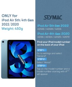 Alternative view of SEYMAC iPad Air 5th/ 4th Generation Case 10.9 Inch, Full-Body Shockproof Protective with Screen Protector, 360° Rotating Stand/Handle/Shoulder Strap/Pencil Holder, Black For iPad Air 5th/4th Generation