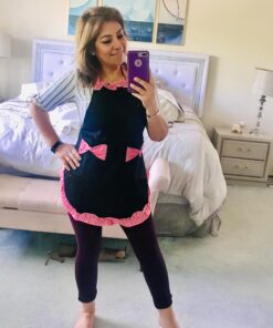 Hyzrz Women's Apron with Pockets, Black and Red Multicolor 32 71goS RdyuL