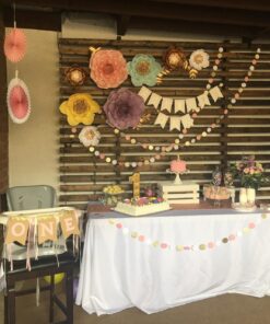 Chloe Elizabeth Circle Dots Paper Party Garland Streamer Backdrop (4-Pack, 10 Feet Per Garland, 40 Feet Total) - Pink, White, Gold Glitter 4 13 71gobeAdp8L