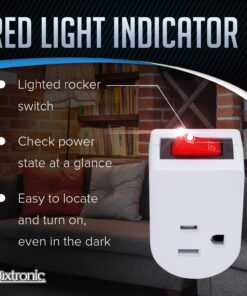 Luxtronic Grounded Power Adapter Switch - Electrical Outlet with On/Off Power Switch - 3-Prong Electric Plug with Red Light Indicator - ETL Listed (Pack of 2) Pack of 2 13 71gpJFluMiL