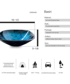 Elecwish Square Artistic Tempered Glass Vessel Sink Combo with Oil Rubber Bronze Faucet & Pop up Bathroom Bowl Ocean Blue (1/2" Compression) 13 71gq6O90KtL