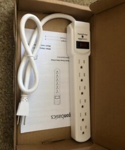 Amazon Basics Rectangular 6-Outlet, 200 Joule Surge Protector Power Strip, 2 Foot, White - Pack of 2 33 71gqOWMmzAL