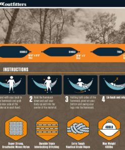 Fox Outfitters Neolite Double Camping Hammock - Lightweight Portable Nylon Parachute Hammock for Backpacking, Travel, Beach, Yard. Hammock Straps & Steel Carabiners Included (Blue/Navy) Blue / Navy 11 71grg1KTFSL